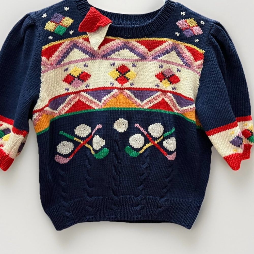 Vtg 1989 Berek Marta D Uruguay Designer Sweater Hand Knit  cotton Golf scene   S
